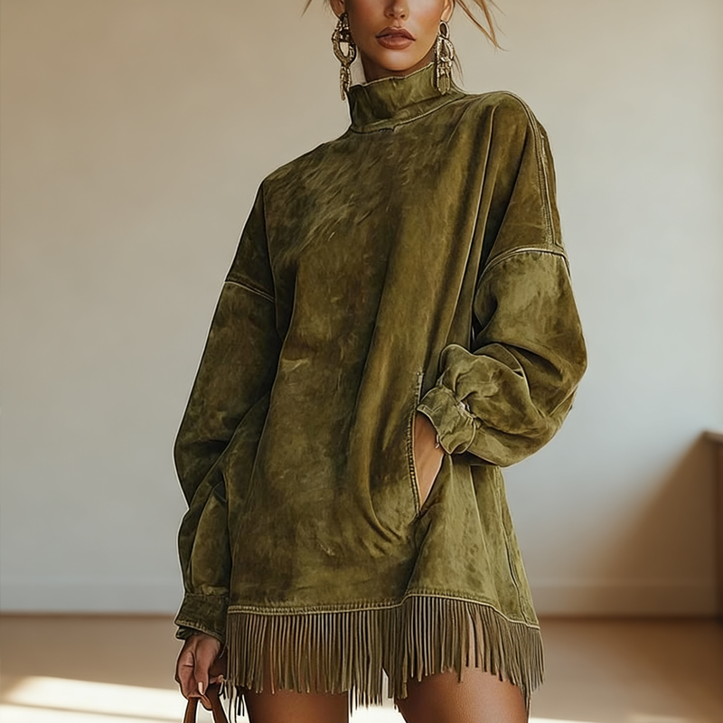 Eva | Vestido Cuello Alto con Flecos