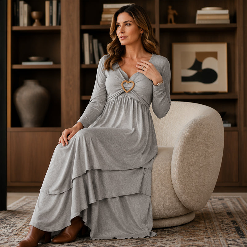 Fidela | Vestido Midi Capas Detalle Corazón
