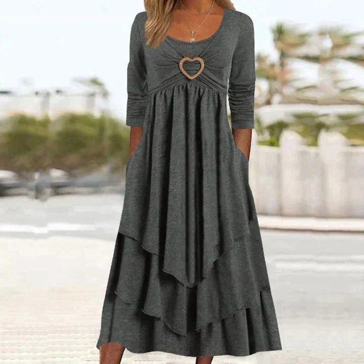Fidela | Vestido Midi Capas Detalle Corazón