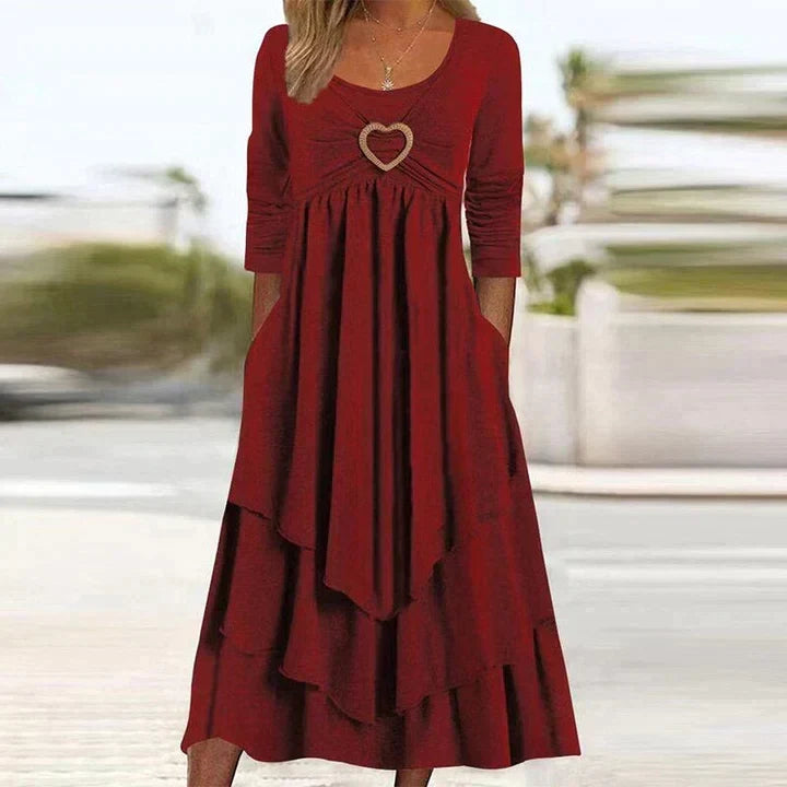 Fidela | Vestido Midi Capas Detalle Corazón