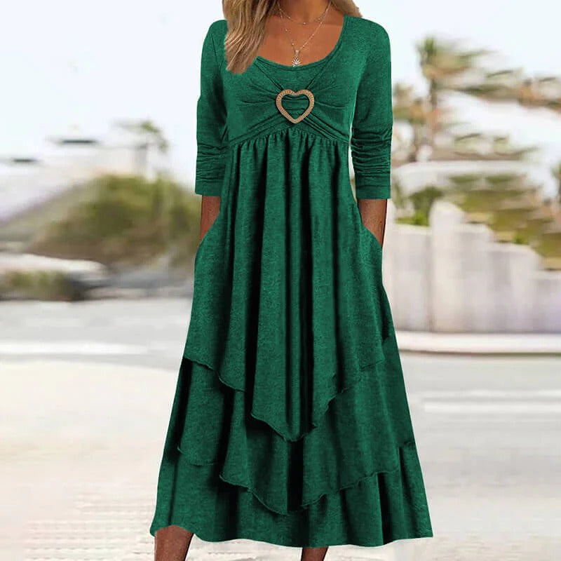 Fidela | Vestido Midi Capas Detalle Corazón