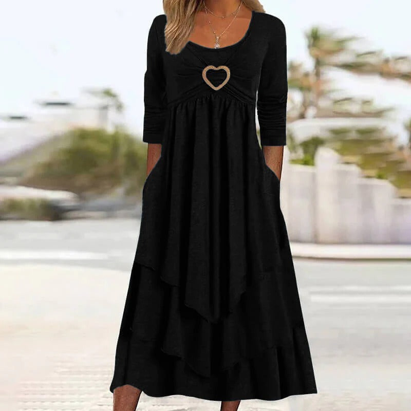 Fidela | Vestido Midi Capas Detalle Corazón