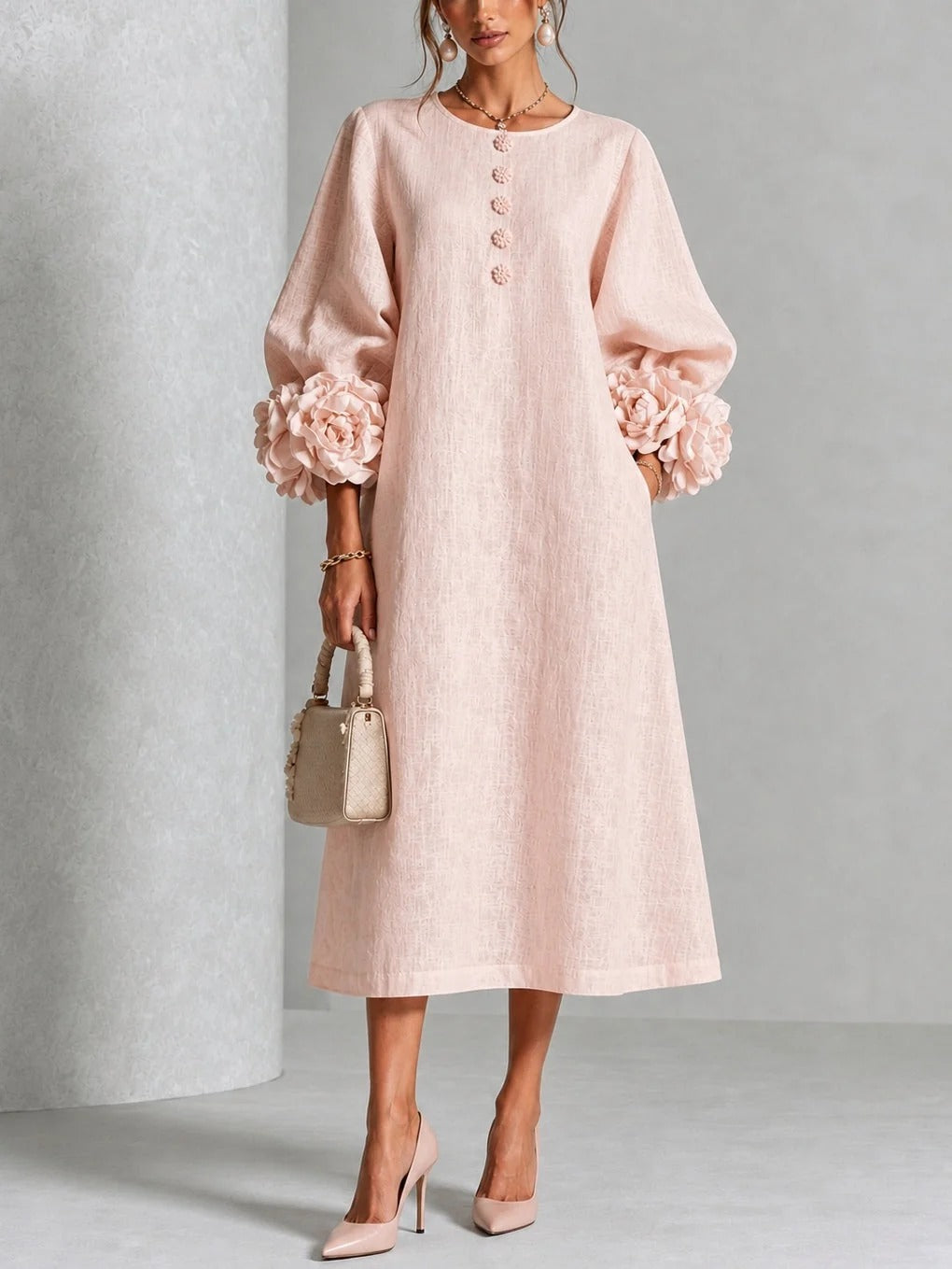 Adeline | Vestido Midi Mangas Flores