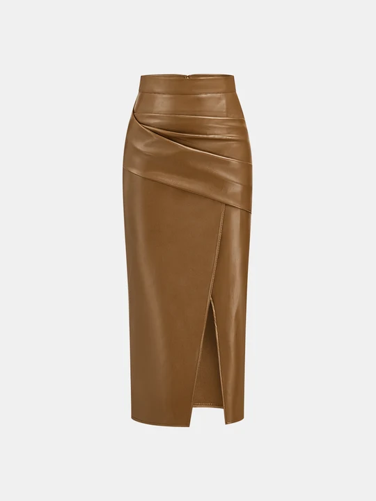 Falda midi de cuero con apertura