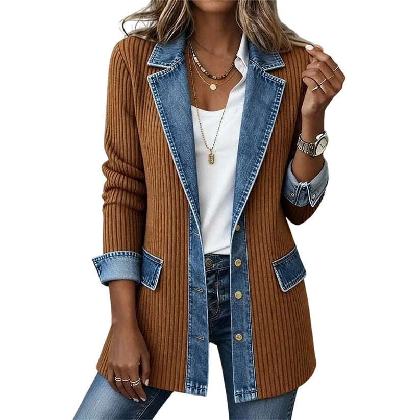 Chaqueta punto acanalado contraste Denim