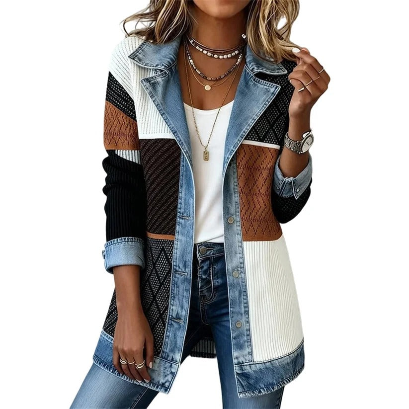 Chaqueta punto acanalado contraste Denim