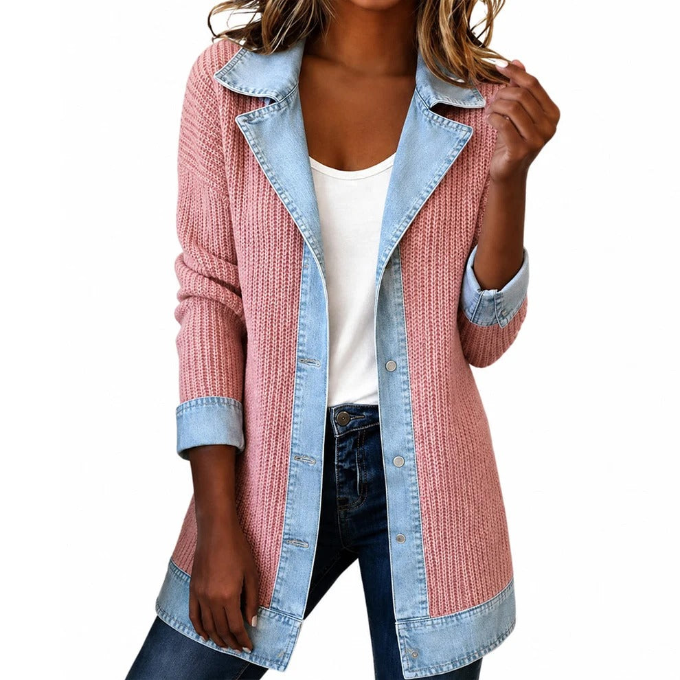 Chaqueta punto acanalado contraste Denim