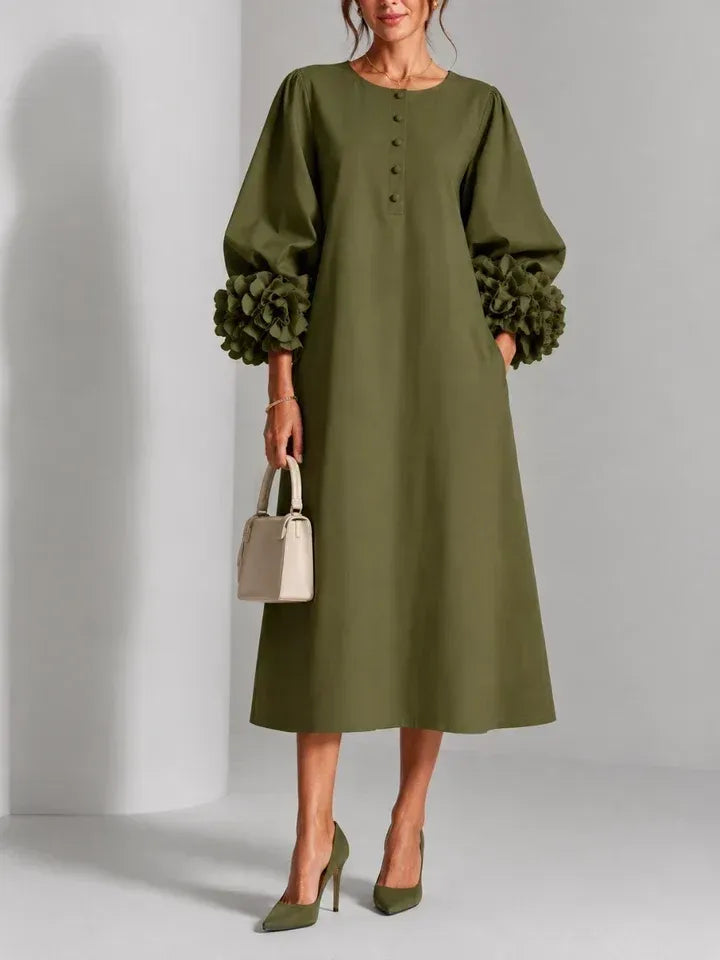 Adeline | Vestido Midi Mangas Flores