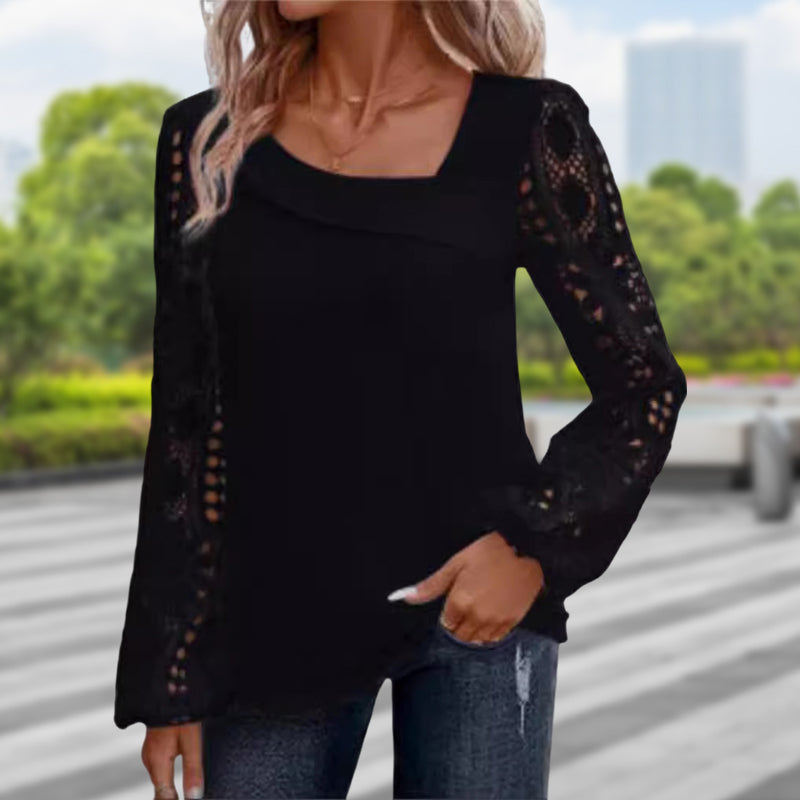 Berenice | Top Manga Larga Encaje Patchwork
