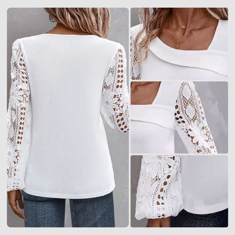 Berenice | Top Manga Larga Encaje Patchwork