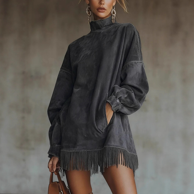 Eva | Vestido Cuello Alto con Flecos