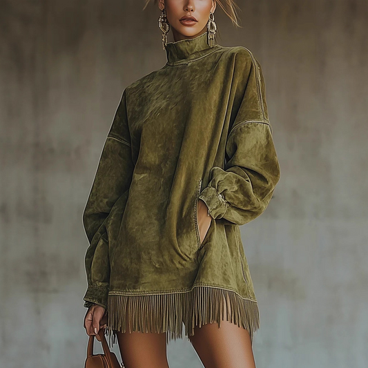 Eva | Vestido Cuello Alto con Flecos
