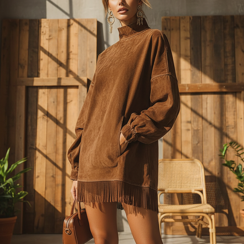 Eva | Vestido Cuello Alto con Flecos