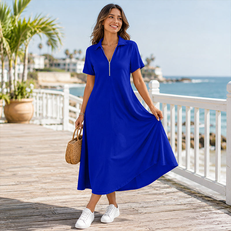 Casilda | Vestido Maxi Liso Cuello Cremallera