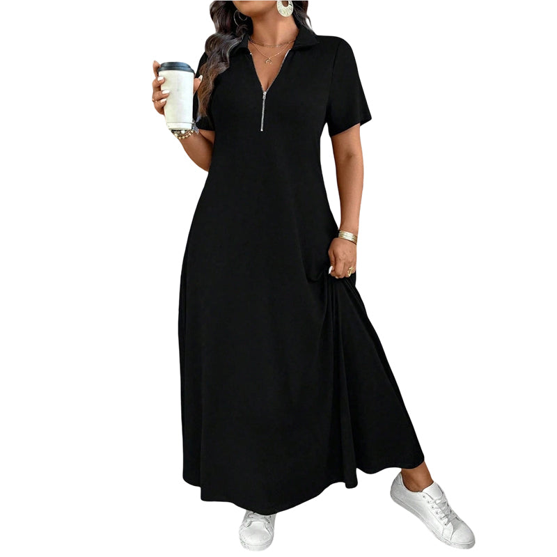 Casilda | Vestido Maxi Liso Cuello Cremallera
