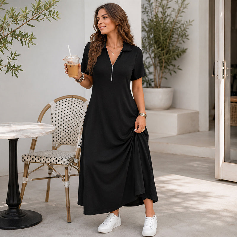 Casilda | Vestido Maxi Liso Cuello Cremallera