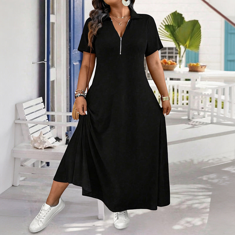 Casilda | Vestido Maxi Liso Cuello Cremallera