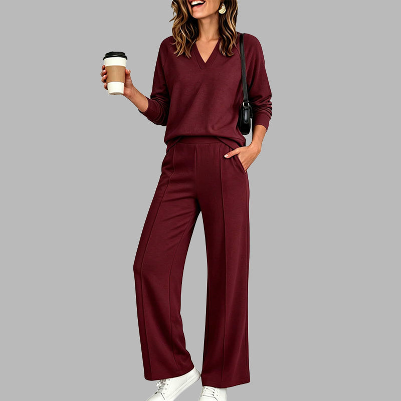 Cristina | Conjunto Top Escote V y Pantalón Ancho