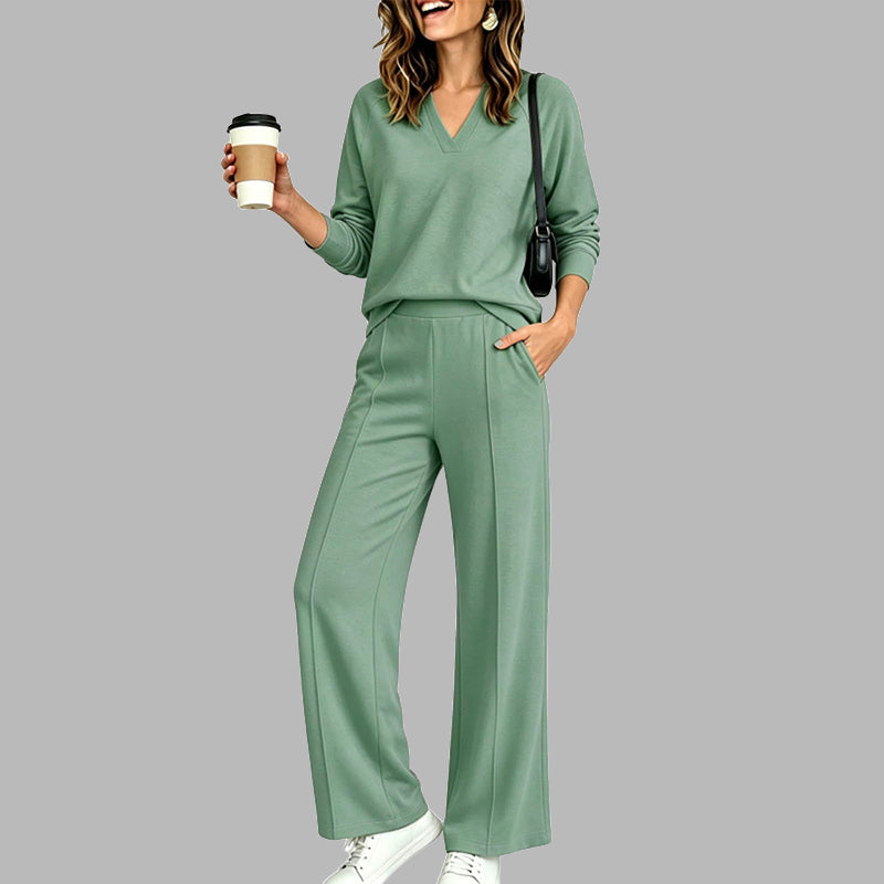 Petra | Conjunto Top Escote V y Pantalón Ancho