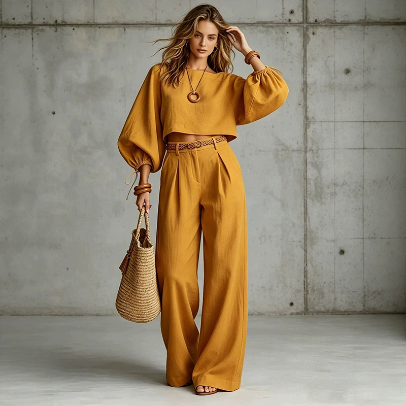 Karina | Conjunto Crop Top y Pantalón Ancho