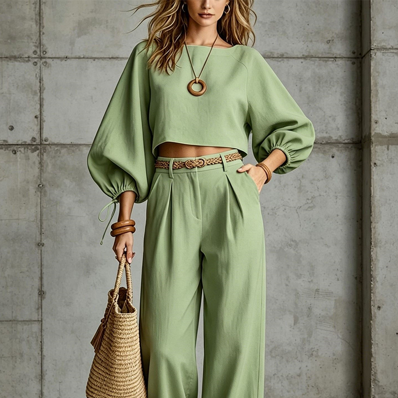 Karina | Conjunto Crop Top y Pantalón Ancho