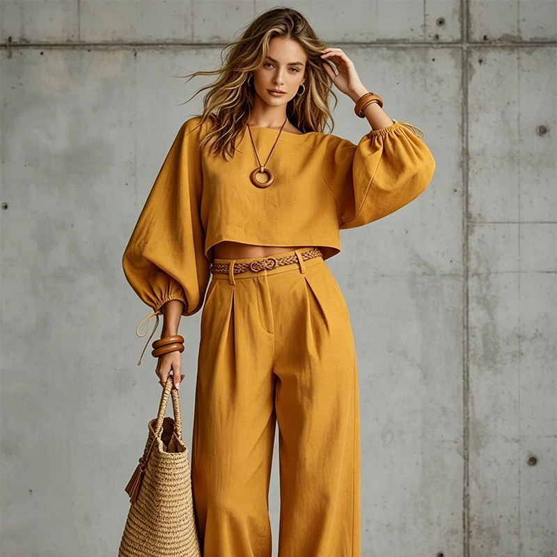 Karina | Conjunto Crop Top y Pantalón Ancho
