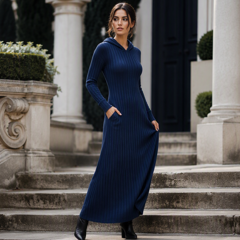 Noelia | Vestido Capucha Punto Acanalado