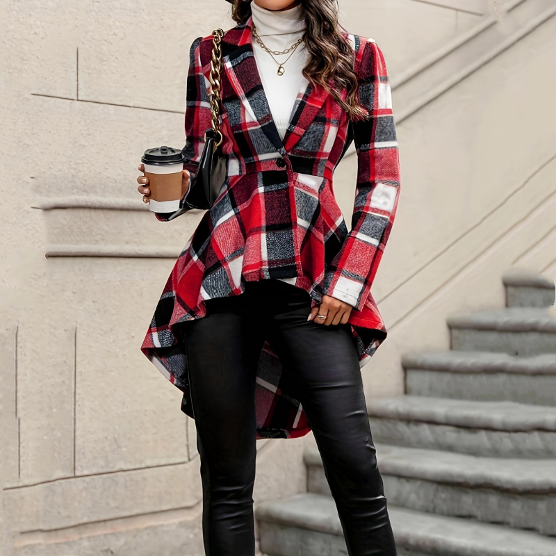 Regina | Abrigo Peplum de Cuadros