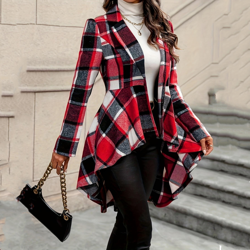 Regina | Abrigo Peplum de Cuadros