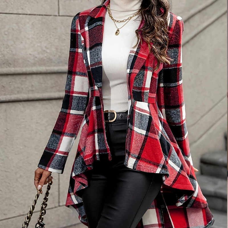 Regina | Abrigo Peplum de Cuadros