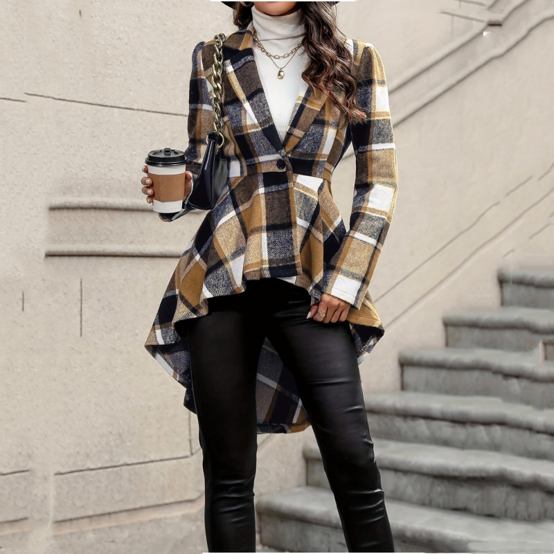 Regina | Abrigo Peplum de Cuadros