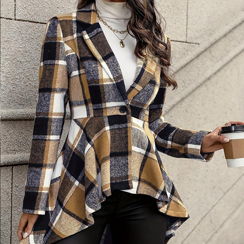 Regina | Abrigo Peplum de Cuadros